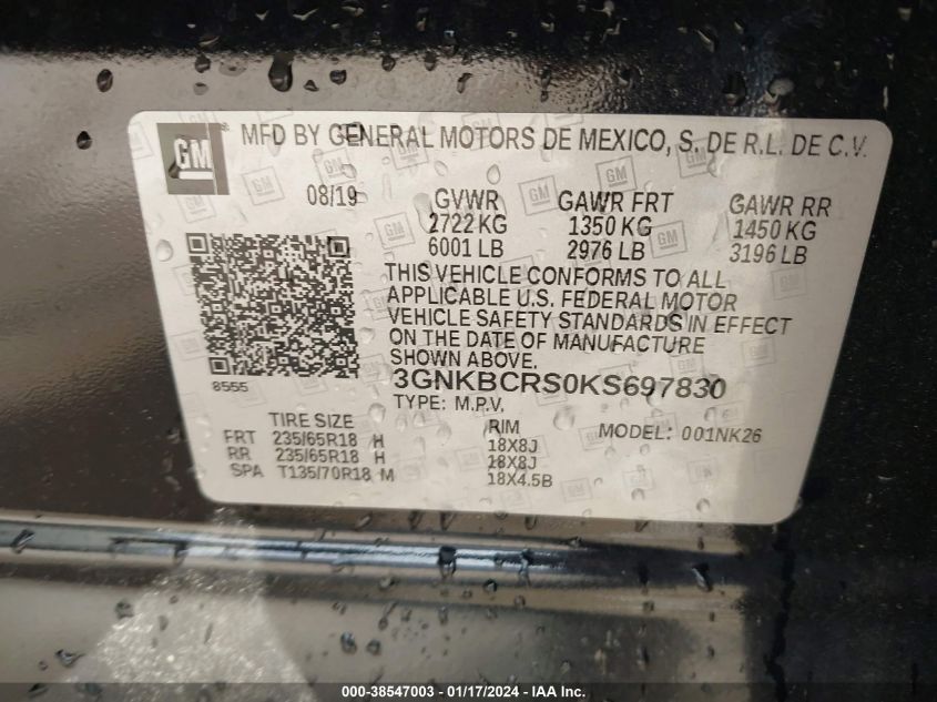 2019 CHEVROLET BLAZER 2LT - 3GNKBCRS0KS697830