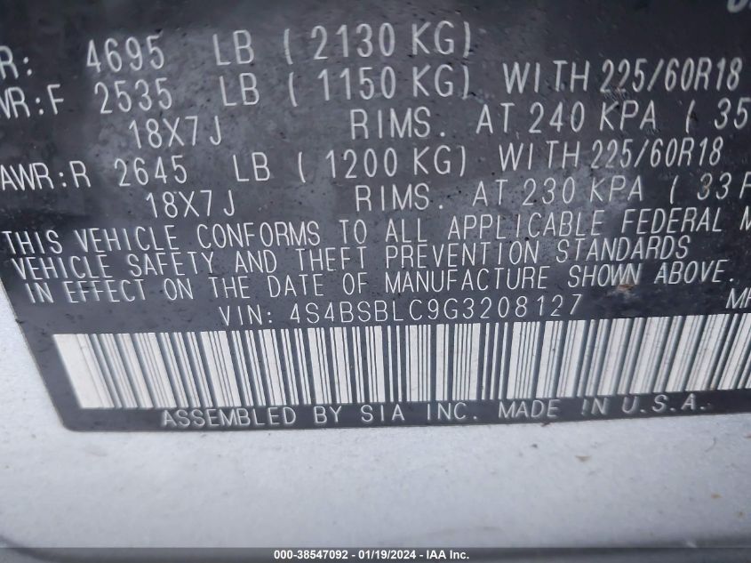 2016 SUBARU OUTBACK 2.5I LIMITED - 4S4BSBLC9G3208127