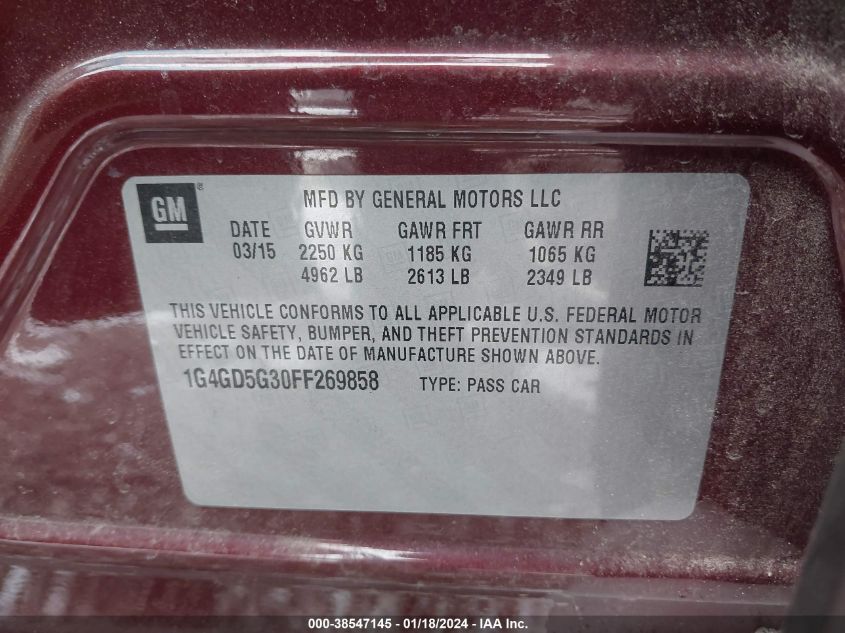 2015 BUICK LACROSSE PREMIUM - 1G4GD5G30FF269858