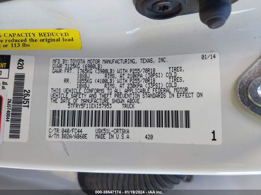 2014 TOYOTA TUNDRA DOUBLE CAB SR/SR5 - 5TFRY5F11EX157953