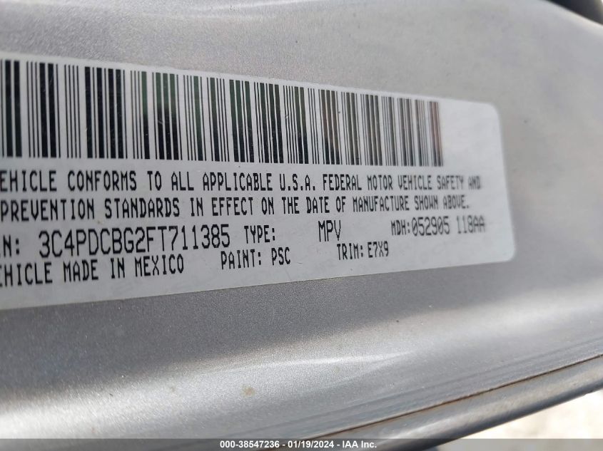 2015 DODGE JOURNEY SXT - 3C4PDCBG2FT711385