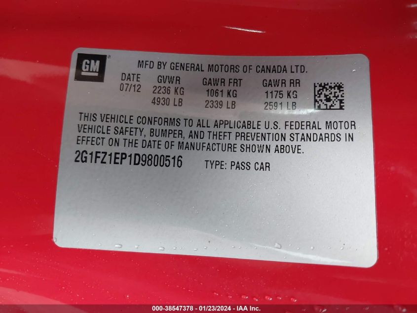 2013 CHEVROLET CAMARO ZL1 - 2G1FZ1EP1D9800516