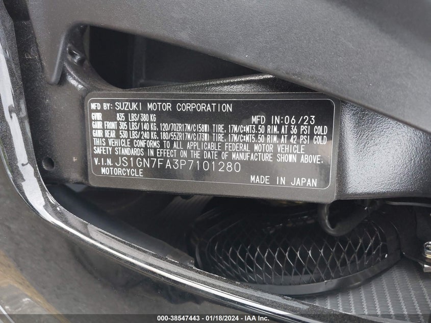 VIN JS1GN7FA3P7101280 2023 SUZUKI GSX-R600
