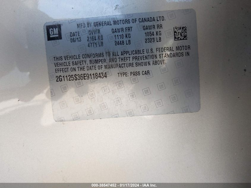 2014 CHEVROLET IMPALA 2LT - 2G1125S36E9118434
