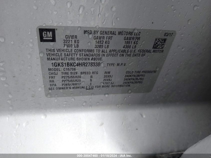 2017 GMC YUKON SLT - 1GKS1BKC4HR278338