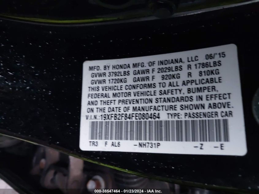 2015 HONDA CIVIC EX - 19XFB2F84FE080464