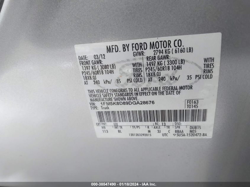 2013 FORD EXPLORER XLT - 1FM5K8D89DGA28676