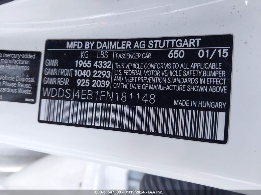 2015 MERCEDES-BENZ CLA 250 - WDDSJ4EB1FN181148