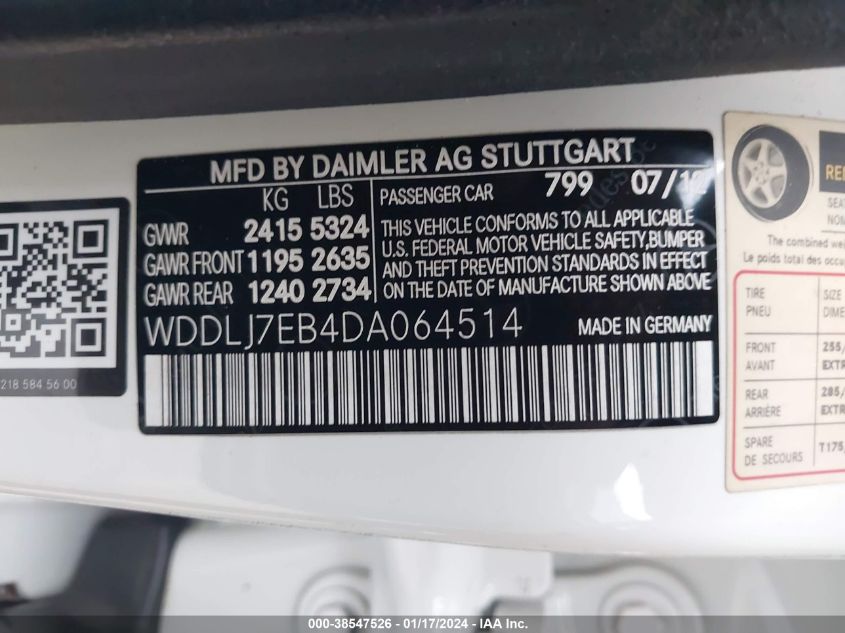 2013 MERCEDES-BENZ CLS 63 AMG WDDLJ7EB4DA064514