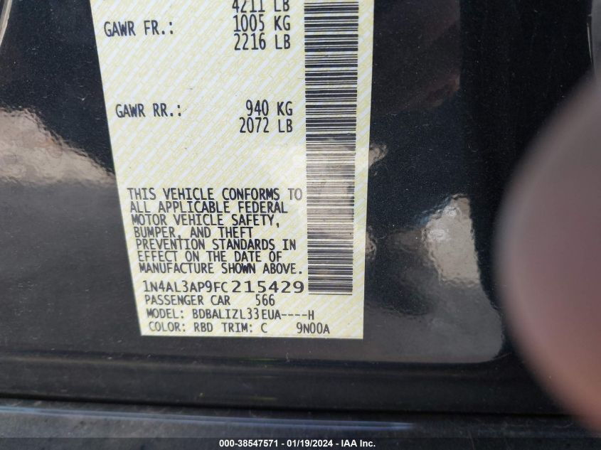 2015 NISSAN ALTIMA 2.5/S/SV/SL - 1N4AL3AP9FC215429