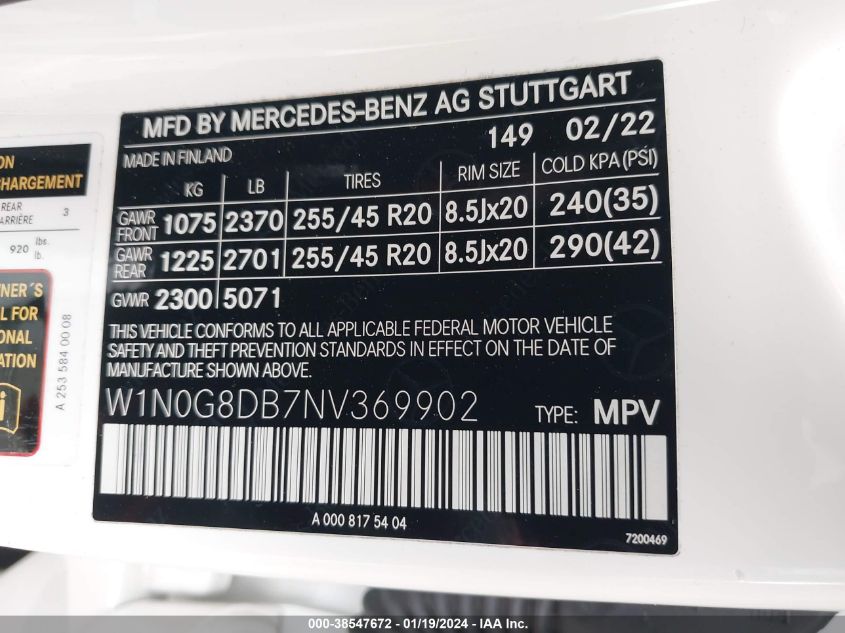 2022 MERCEDES-BENZ GLC 300 SUV - W1N0G8DB7NV369902