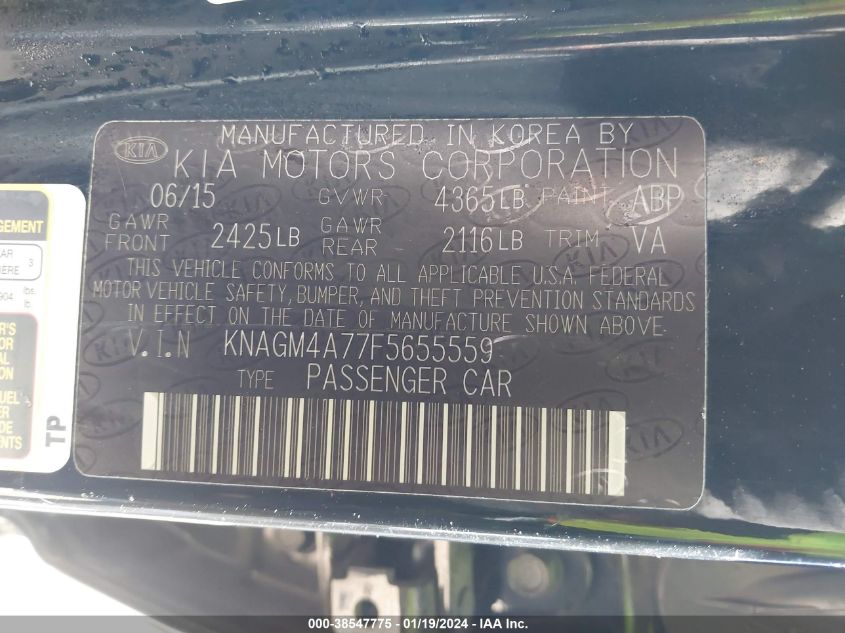 2015 KIA OPTIMA LX - KNAGM4A77F5655559