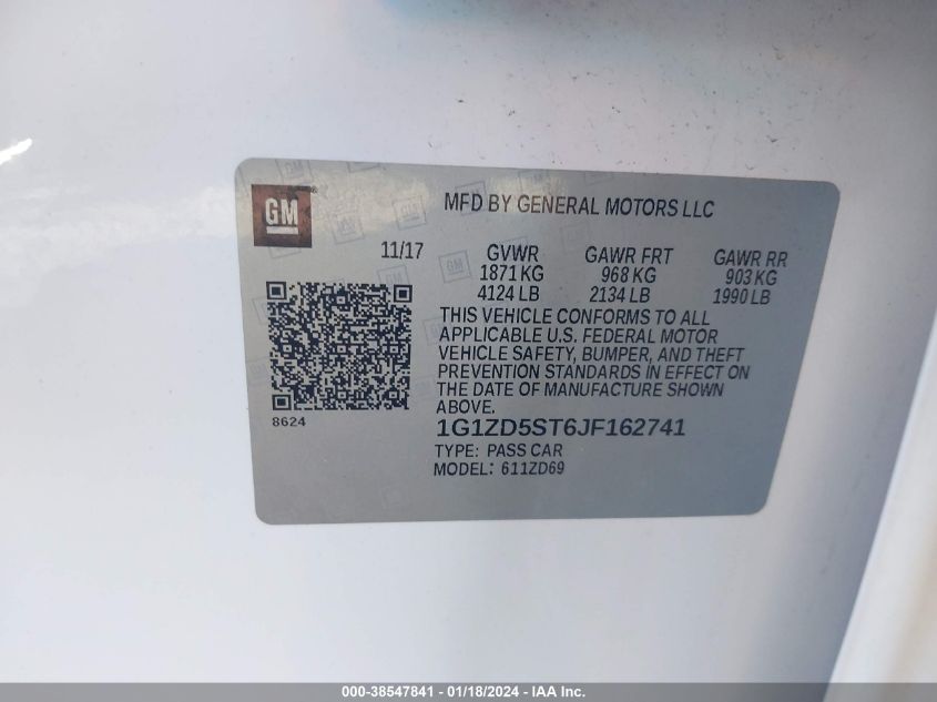 2018 CHEVROLET MALIBU LT - 1G1ZD5ST6JF162741