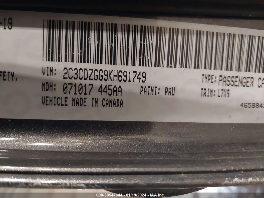 2019 DODGE CHALLENGER SXT - 2C3CDZGG9KH691749