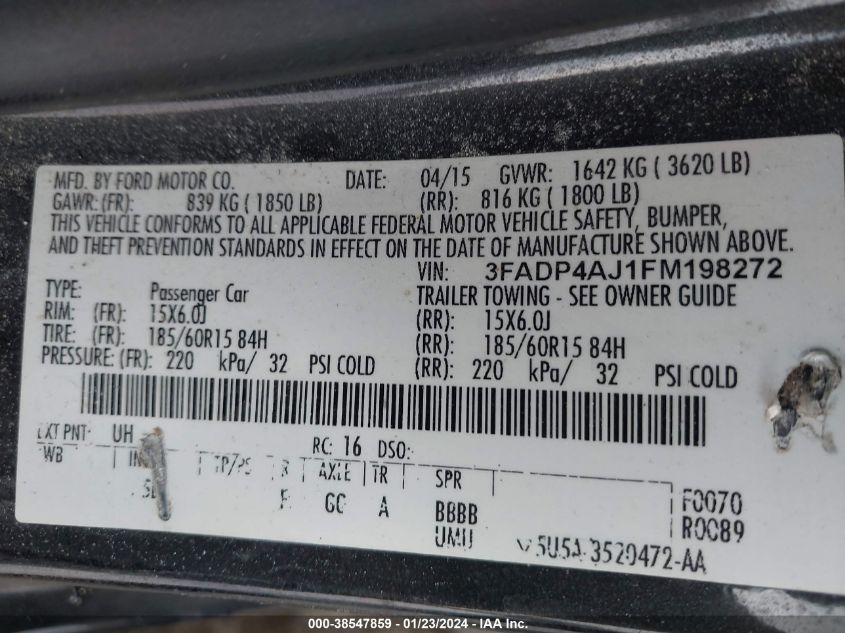 2015 FORD FIESTA S - 3FADP4AJ1FM198272