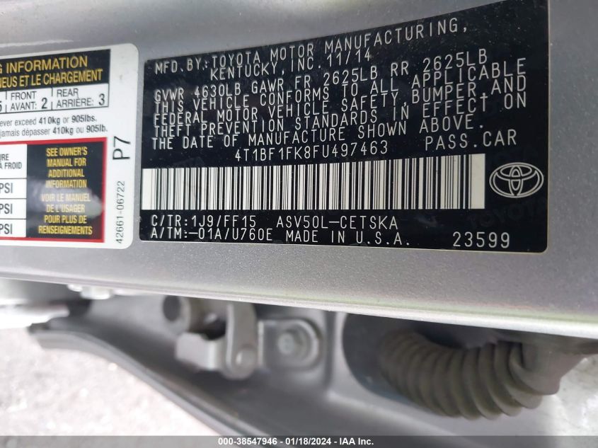 2015 TOYOTA CAMRY SE - 4T1BF1FK8FU497463