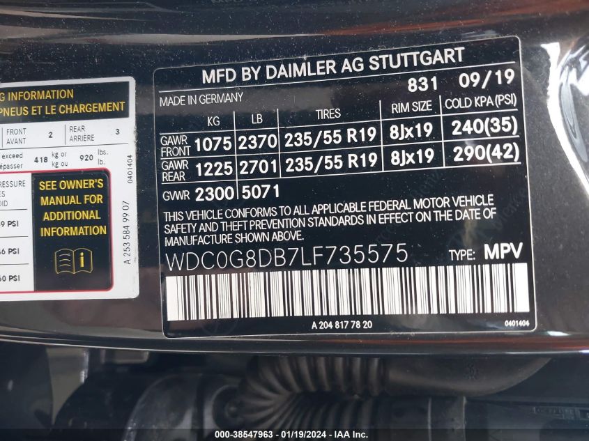 2020 MERCEDES-BENZ GLC 300 WDC0G8DB7LF735575