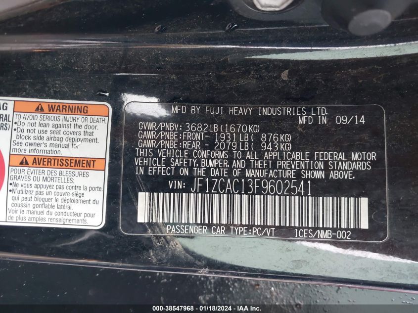 2015 SUBARU BRZ LIMITED - JF1ZCAC13F9602541