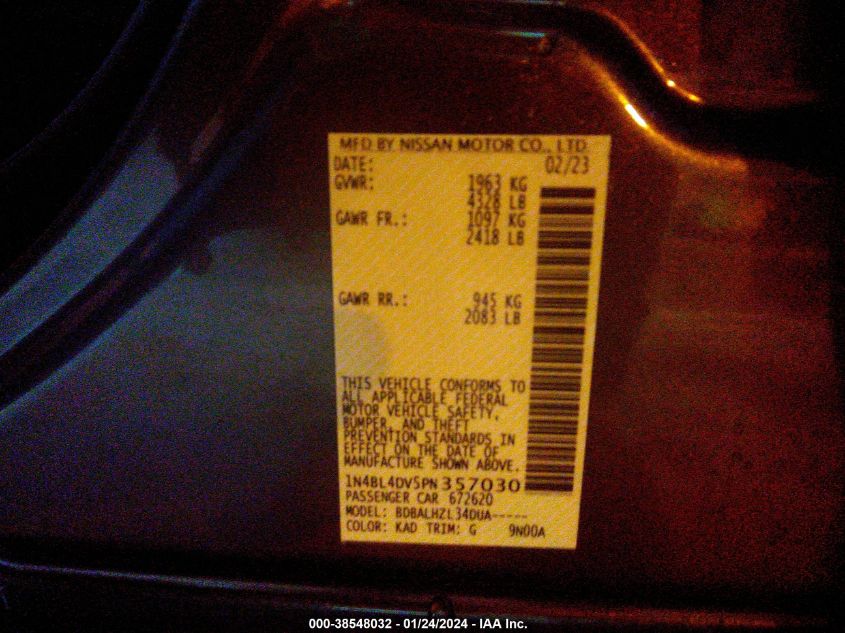 2023 NISSAN ALTIMA SV FWD - 1N4BL4DV5PN357030