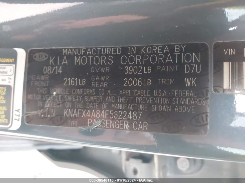 2015 KIA FORTE EX - KNAFX4A84F5322487