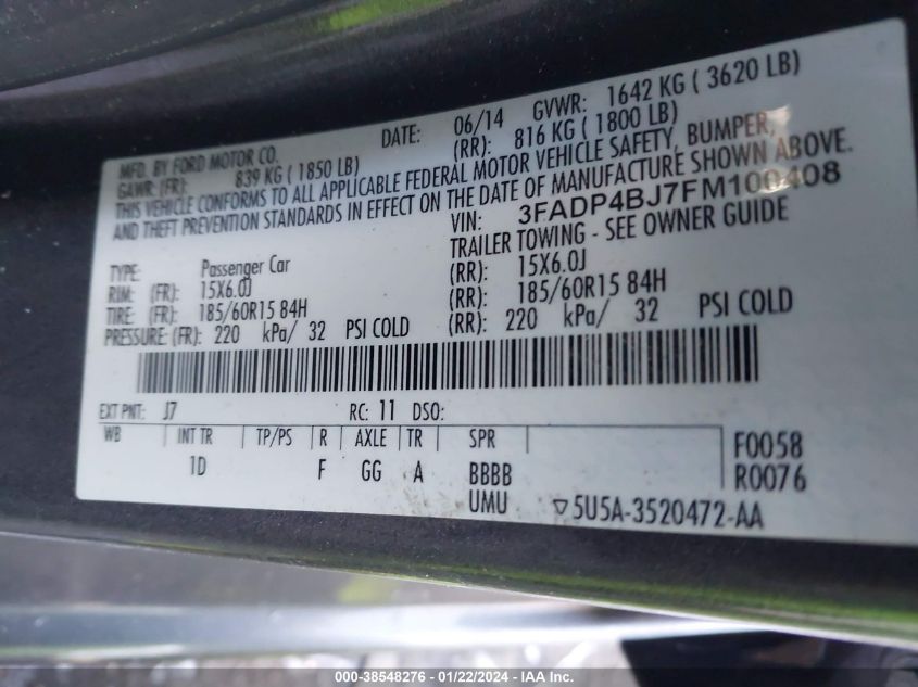 2015 FORD FIESTA SE - 3FADP4BJ7FM100408