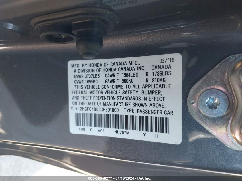 2016 HONDA CIVIC LX - 2HGFC4B05GH301800