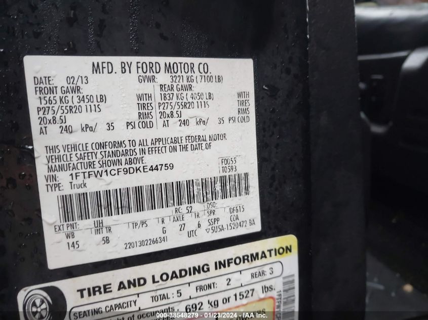 2013 FORD F-150 FX2 - 1FTFW1CF9DKE44759