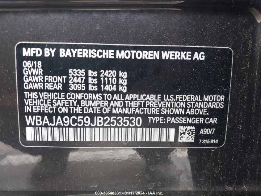 2018 BMW 530E IPERFORMANCE - WBAJA9C59JB253530