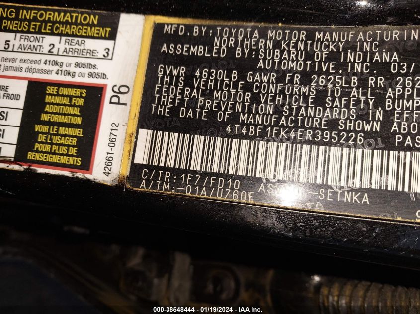 2014 TOYOTA CAMRY L/SE/LE/XLE - 4T4BF1FK4ER395226
