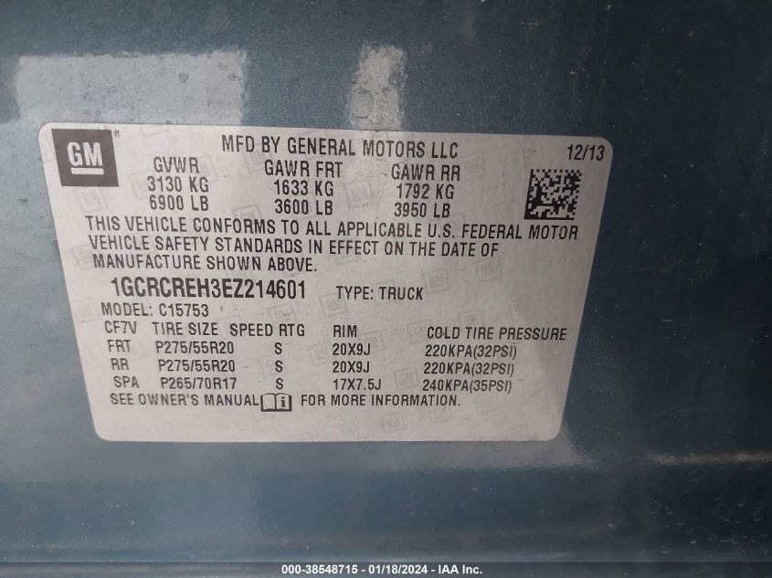2014 CHEVROLET SILVERADO 1500 1LT - 1GCRCREH3EZ214601