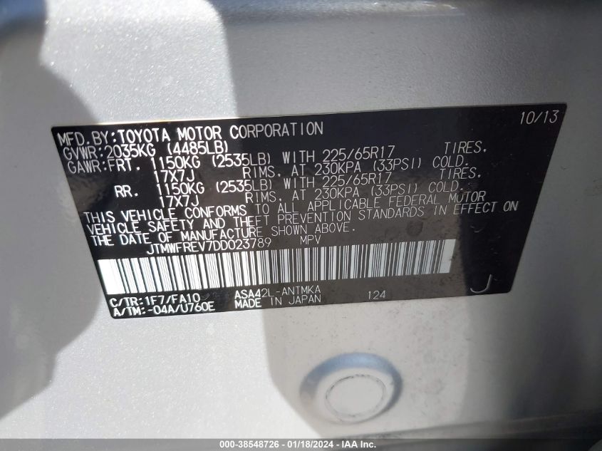 2013 TOYOTA RAV4 XLE - JTMWFREV7DD023789