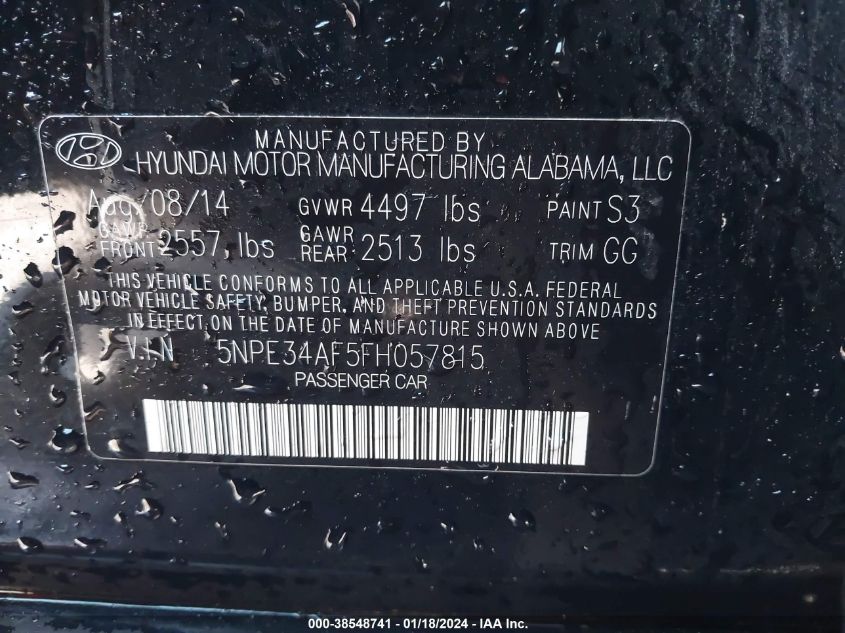 2015 HYUNDAI SONATA LIMITED - 5NPE34AF5FH057815