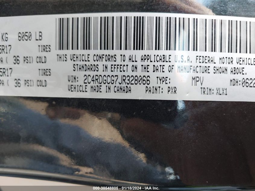 2018 DODGE GRAND CARAVAN SXT - 2C4RDGCG7JR328066