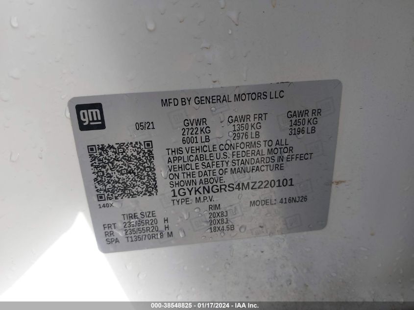 2021 CADILLAC XT5 SPORT - 1GYKNGRS4MZ220101