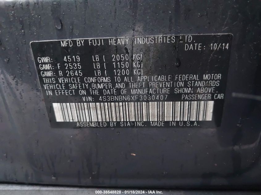 2015 SUBARU LEGACY 2.5I LIMITED - 4S3BNBN6XF3030407