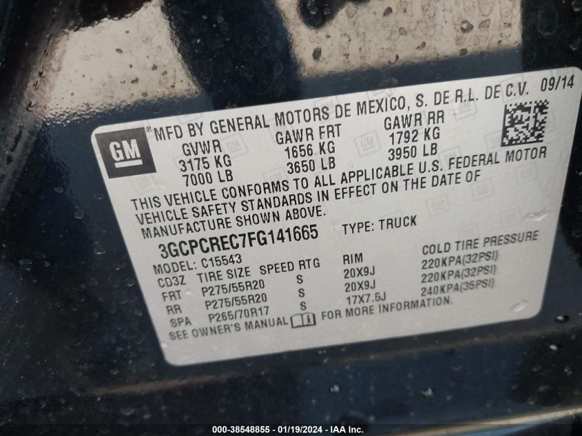 2015 CHEVROLET SILVERADO 1500 1LT - 3GCPCREC7FG141665
