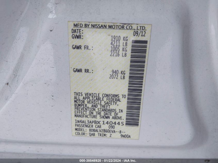 2013 NISSAN ALTIMA 2.5/S/SV/SL - 1N4AL3AP8DC140445
