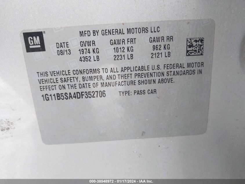 2013 CHEVROLET MALIBU 1LS - 1G11B5SA4DF352706