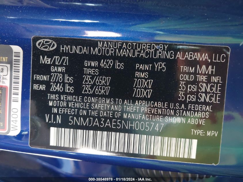 2022 HYUNDAI TUCSON SE - 5NMJA3AE5NH005747