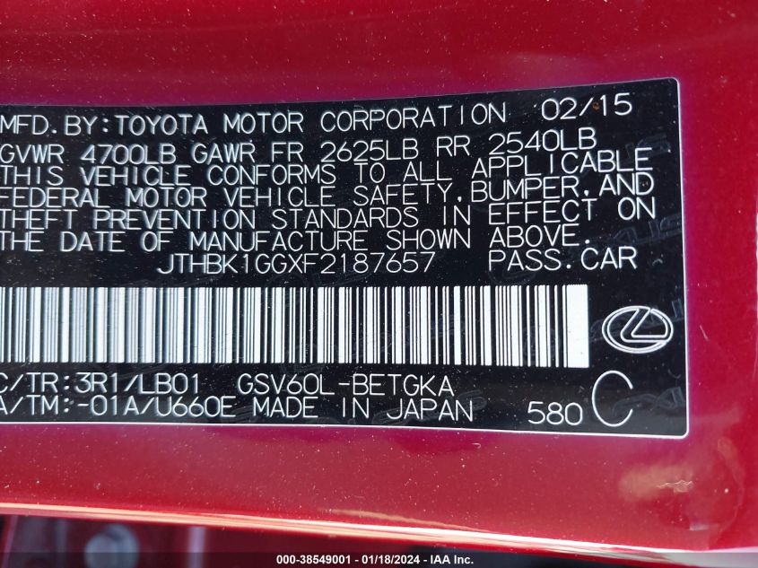 2015 LEXUS ES 350 - JTHBK1GGXF2187657