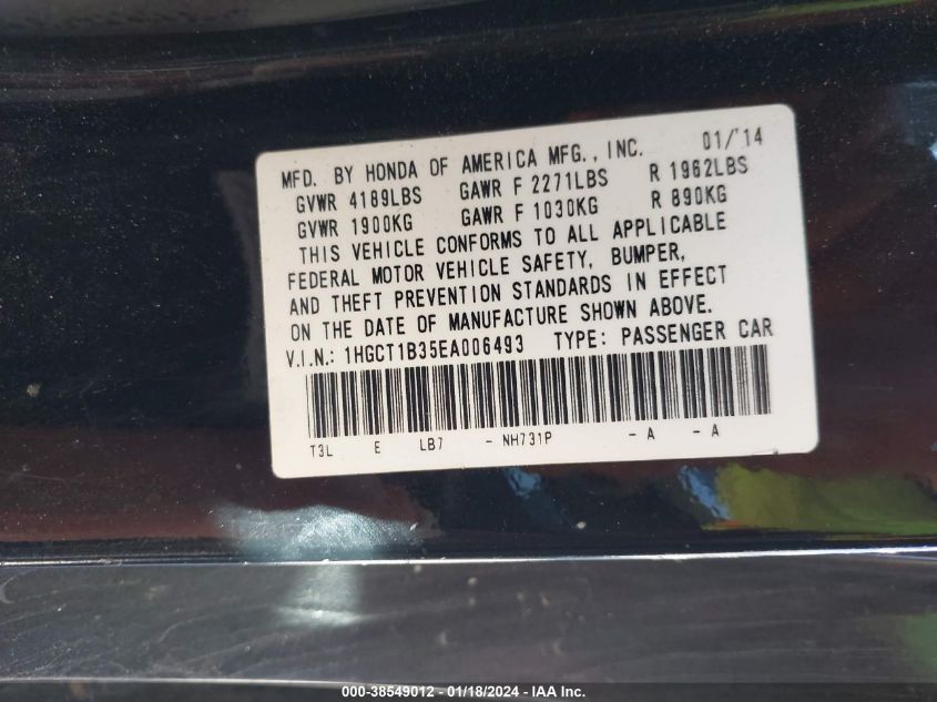 2014 HONDA ACCORD LX-S - 1HGCT1B35EA006493