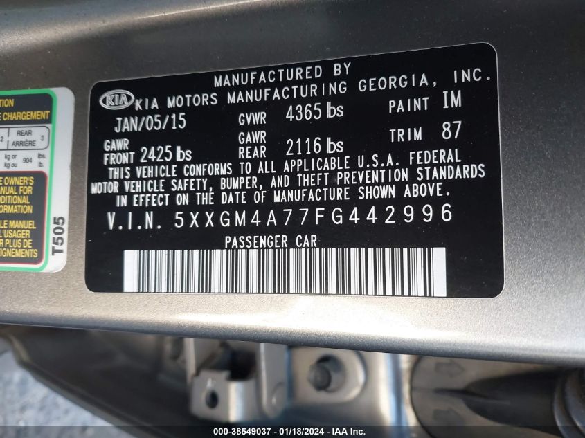 2015 KIA OPTIMA LX - 5XXGM4A77FG442996