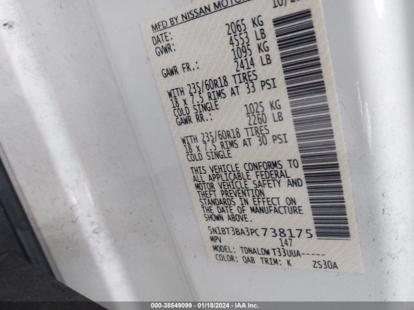 2023 NISSAN ROGUE SV FWD - 5N1BT3BA3PC738175