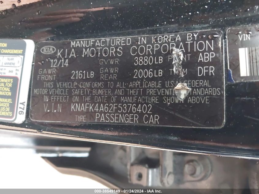 2015 KIA FORTE LX - KNAFK4A62F5376402