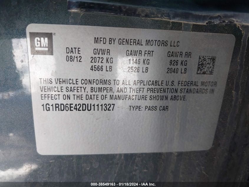 2013 CHEVROLET VOLT - 1G1RD6E42DU111327
