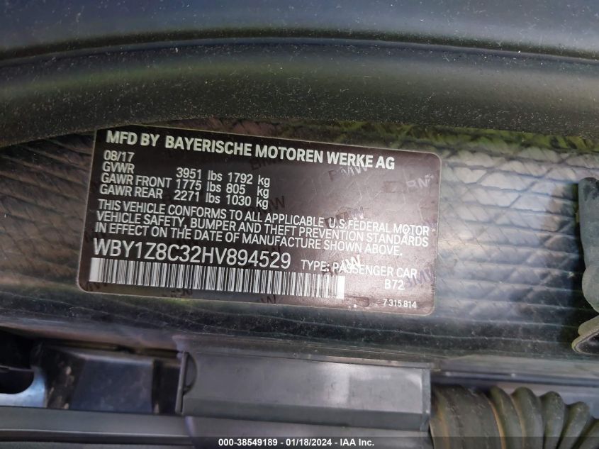 2017 BMW I3 94 AH W/RANGE EXTENDER - WBY1Z8C32HV894529