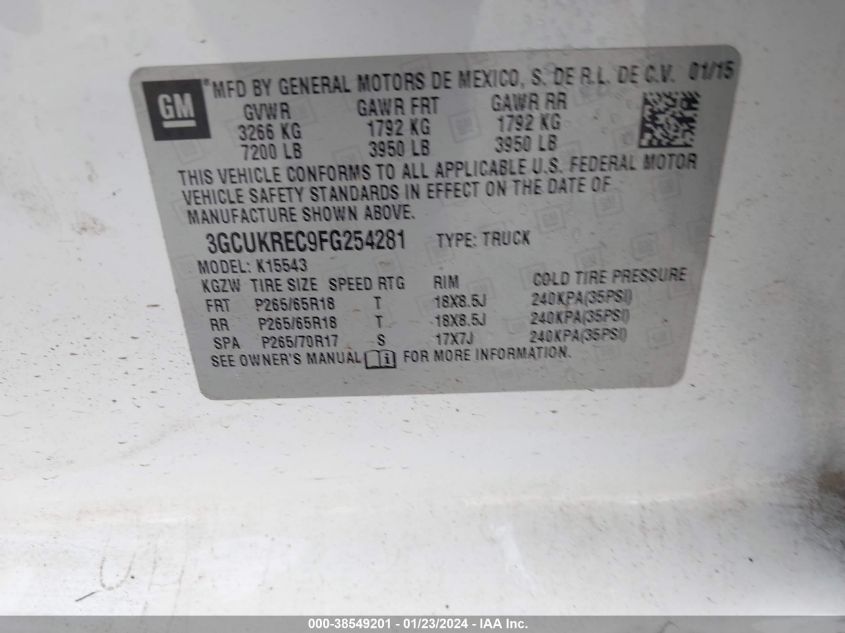 2015 CHEVROLET SILVERADO 1500 2LT - 3GCUKREC9FG254281