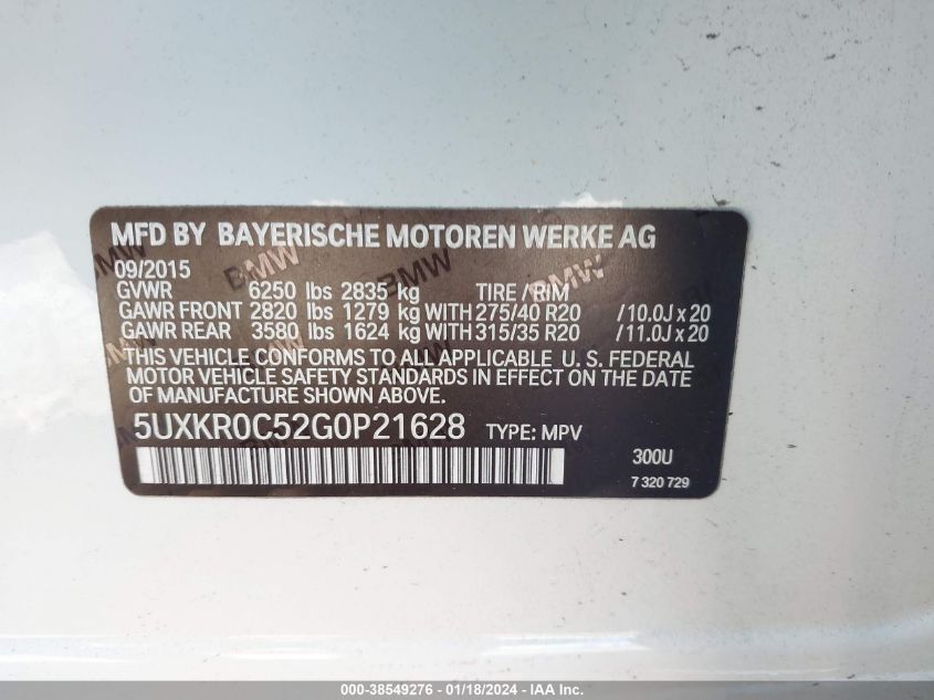 2016 BMW X5 XDRIVE35I - 5UXKR0C52G0P21628
