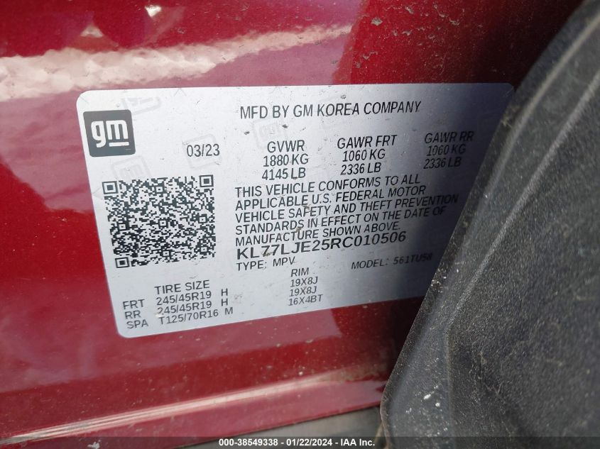 2024 CHEVROLET TRAX 2RS - KL77LJE25RC010506