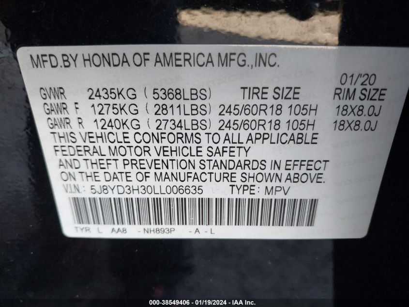 2020 ACURA MDX STANDARD - 5J8YD3H30LL006635